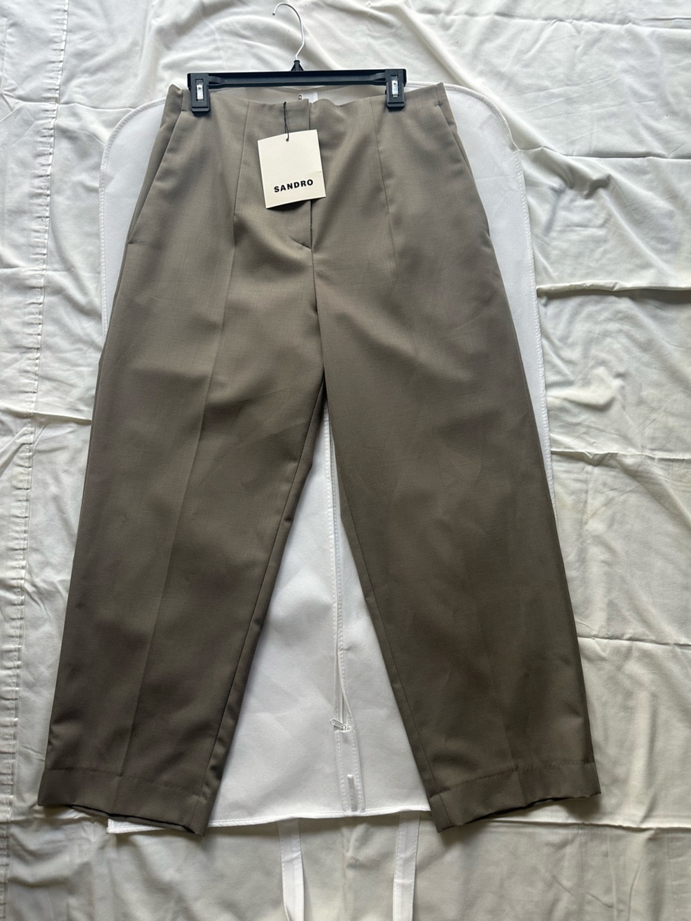 Sandro Cropped Ankle Trousers in Olive Brown
